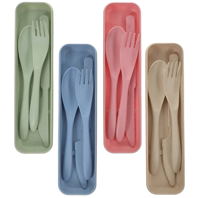 4 Sets Lunch Box Utensils Set Spoon Fork Set for Lunch Box Portable  Tableware Set with Case 