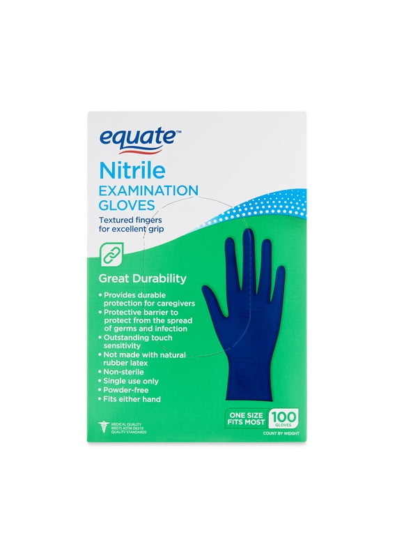 Equate Nitrile Exam Gloves, One Size Fits Most, 100 Count