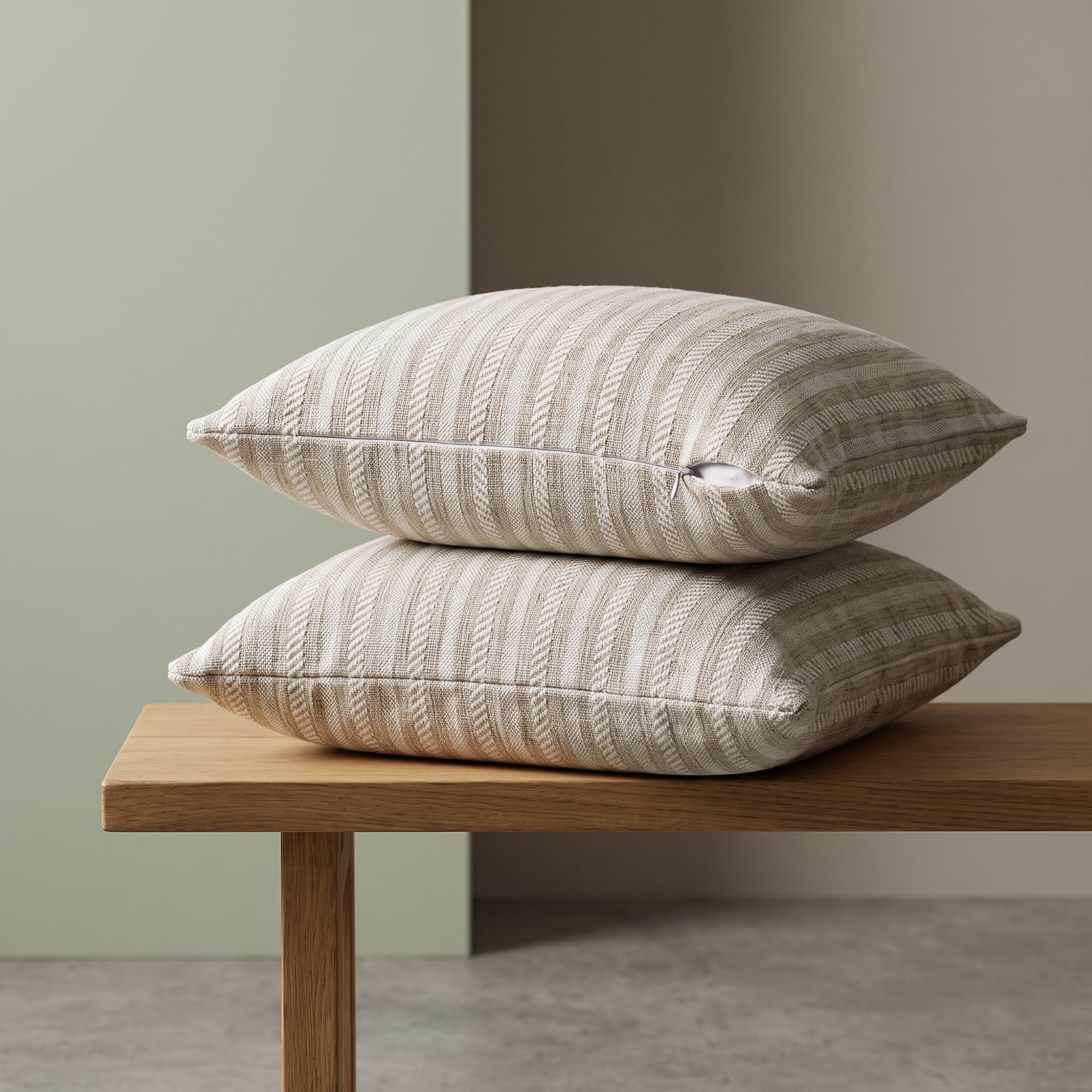 Unique Bargains Striped Throw Pillow Covers Set of 2 Cushion Cases Beige 18"x18"