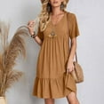 thumbnail image 4 of Summer Dress Women's Casual T Shirt Dress Short Sleeve V Neck Midi Dress A Line Beach Dress Large Sizes Tunic Dresses Knee Length Casual Dresses, 4 of 7