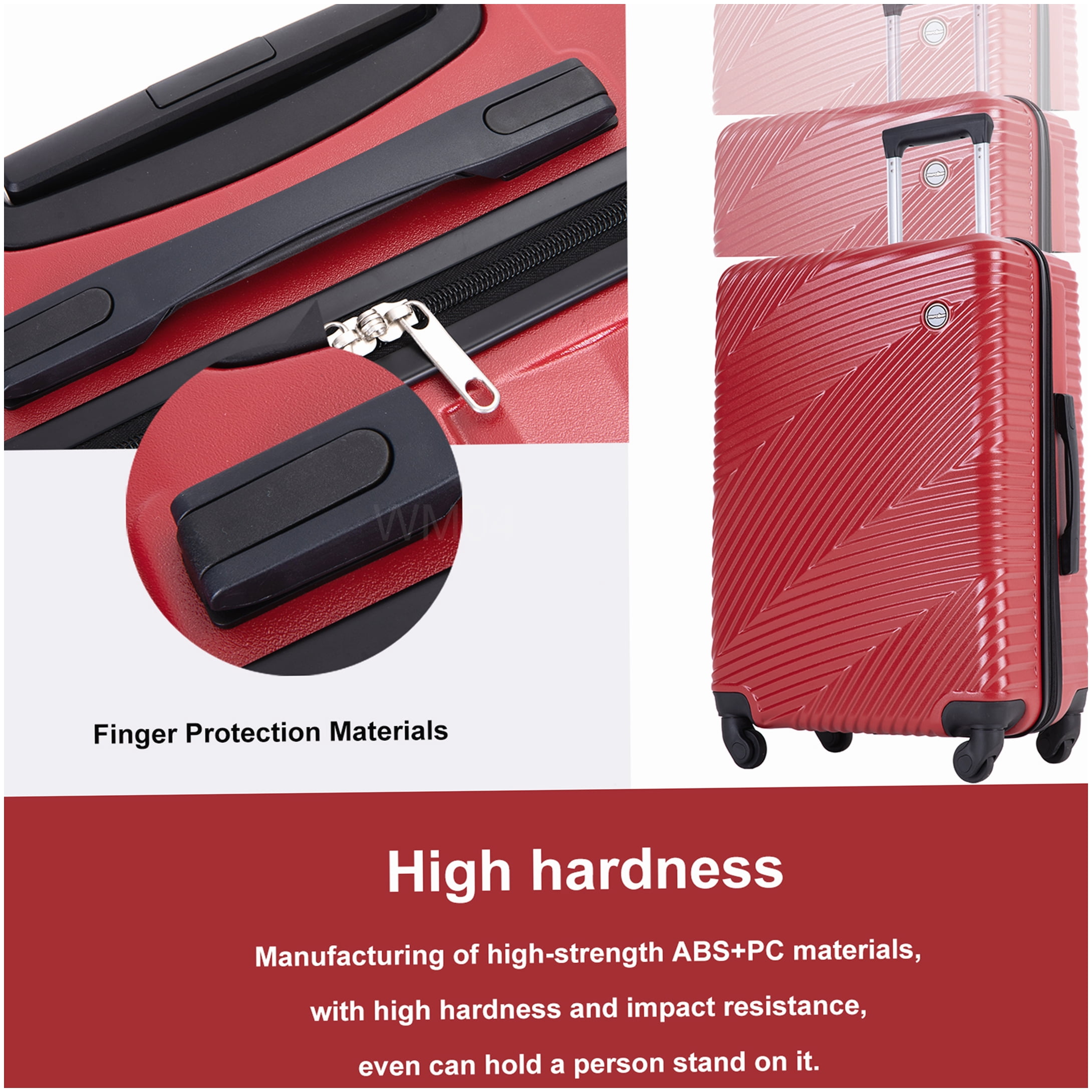 MANGIJOY Red Lightweight Hardside Spinner Luggage Set of 3, TSA Lock, Expandable, Carry On Checked Bags