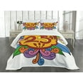 thumbnail image 3 of Ambesonne Cartoon Quilted Bedspread Set 3 Pcs, Floral Balloon, King Size, Multicolor, 3 of 5