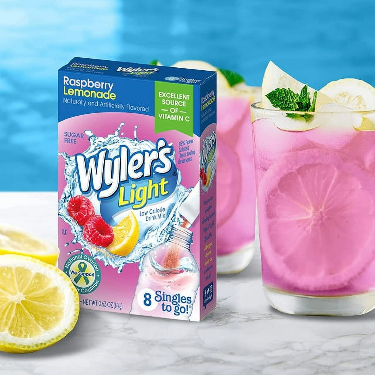 (4 pack) Wyler's Light Singles To Go Powder Packets, Water Drink Mix, Raspberry Lemonade