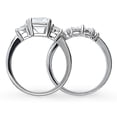 thumbnail image 4 of BERRICLE Sterling Silver 3-Stone Wedding Engagement Rings 2.6 Carat Emerald Cut Cubic Zirconia CZ Flower Ring Set for Women, Rhodium Plated Size 4.5, 4 of 18
