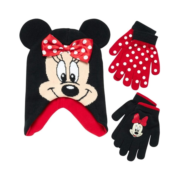 Gorro y 2 pares de guantes Minnie Mouse para niñas Disney, edad 4-7