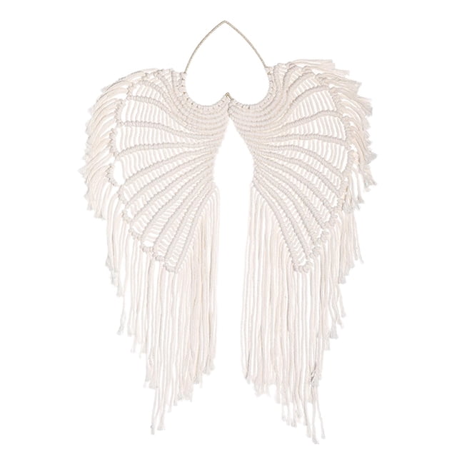 Angel Macrame Woven Boho Wall Art Hanging Decor, Cuerda de hecha Angels Wing Tapiz con borlas , para boda, guardería, dormitorio