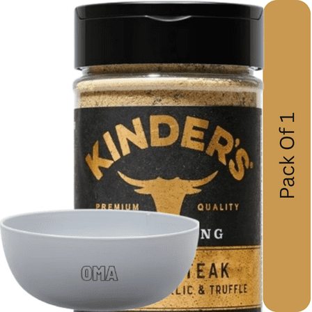 Kinder's Prime Steak with Black Garlic and Truffle Seasoning, Gourmet Blend for Rich Flavor, 7.9 oz. With White Bowl By OMA