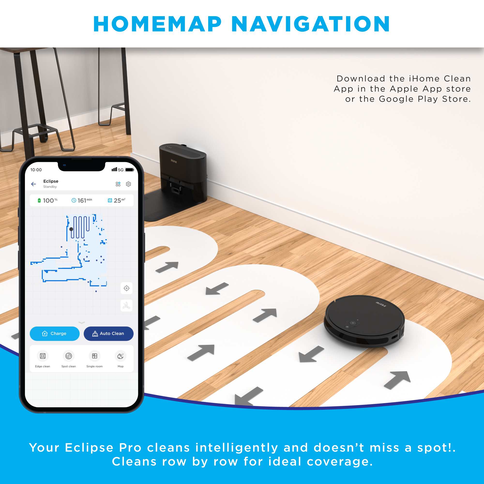 iHome AutoVac Eclipse Pro 3-in-1 Robot Vacuum and Vibrating Mop, Homemap Navigation - image 2 of 10