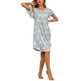 thumbnail image 2 of INSPIRE CHIC Women's Pleated Front Loose Fit Short Sleeve Nightgowns House Dress Loose Nightshirt with Hand Pockets L Gray Star, 2 of 5