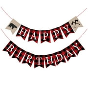 Tureclos Happy Birthday Banner Lumberjack First Birthdays Decorations Plaid Camping Streamers Swallowtail Photo Props Gifts Highchair