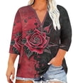 thumbnail image 2 of Ounisa Women's Tops Floral Stripe Print 3/4 Length Sleeve Pleated Front V Neck Button Tunic T Shirts, 2 of 5