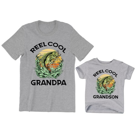 

Reel Cool Grandpa Men s T-Shirt Funny Fish Graphic Tee Reel Cool Grandson Kids Toddler Shirt Youth