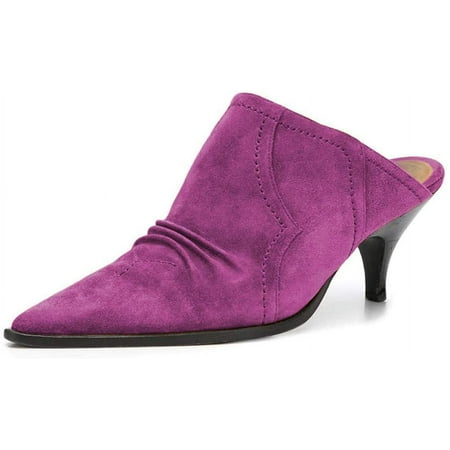 YDN Women Sexy Kitten Low Heel Mules Pumps Pointed Closed Toe Loafers Backless Slip On Sandals Suede Comfort Shoes Size 12 Orchid