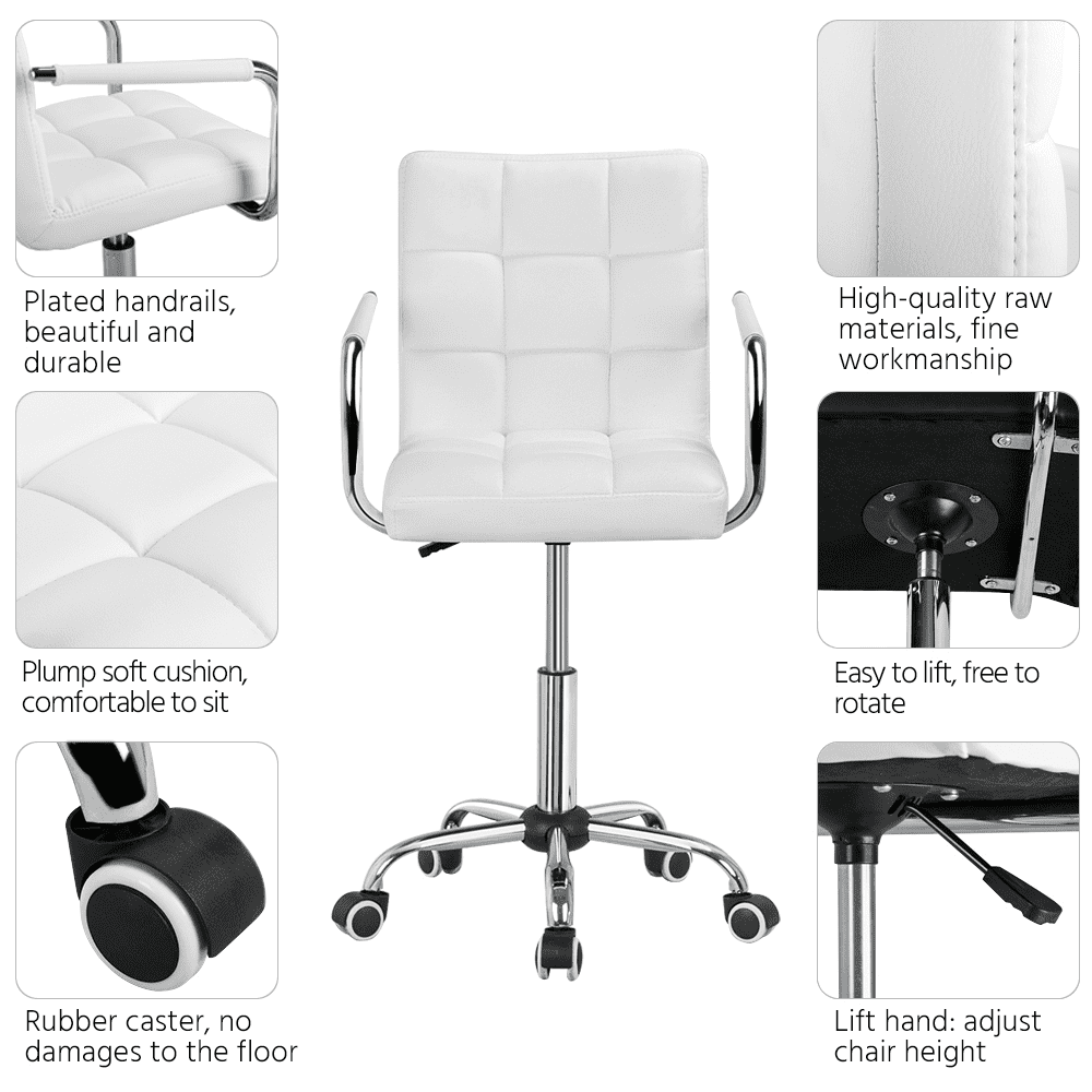 Alden Design Modern Faux Leather Swivel Office Chair with Mid Back for Home Office, White
