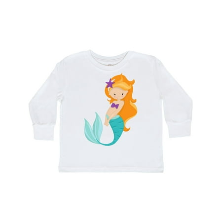 

Inktastic Cute Little Mermaid Orange Hair Purple Sea Star Gift Toddler Toddler Girl Long Sleeve T-Shirt