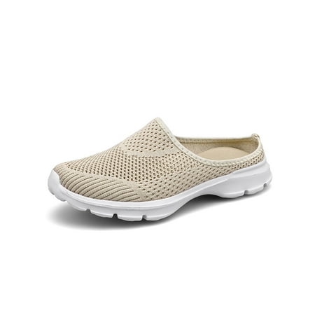 

Gomelly Unisex Adult Backless Walking Sneakers Summer Slip-on Mule Comfort Closed Toe Slippers Beige 4.5