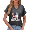 thumbnail image 4 of Corto para las Mujeres Casual Verano 2025 Pascua Impresión V-Cuello Camiseta, Ligero 95% Poliéster 5% Spandex Top para Toda la Temporada Hogar Y Diario, 4 of 7
