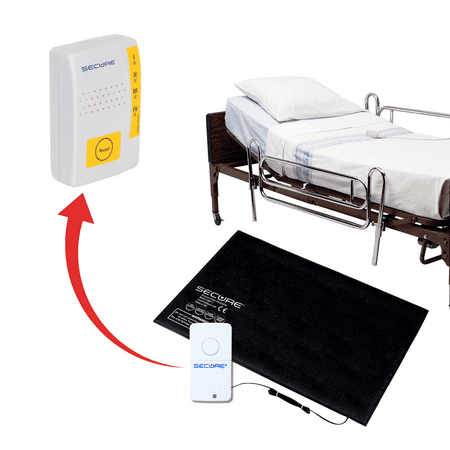 Secure Bed Alarm for Elderly Adults - Wireless Vibrating Pager Caregiver Alert, 24x36 Floor Mat Sensor, Silent Transmitter & Nurse Call - Bed Alarms and Fall Prevention for Elderly Dementia Patients