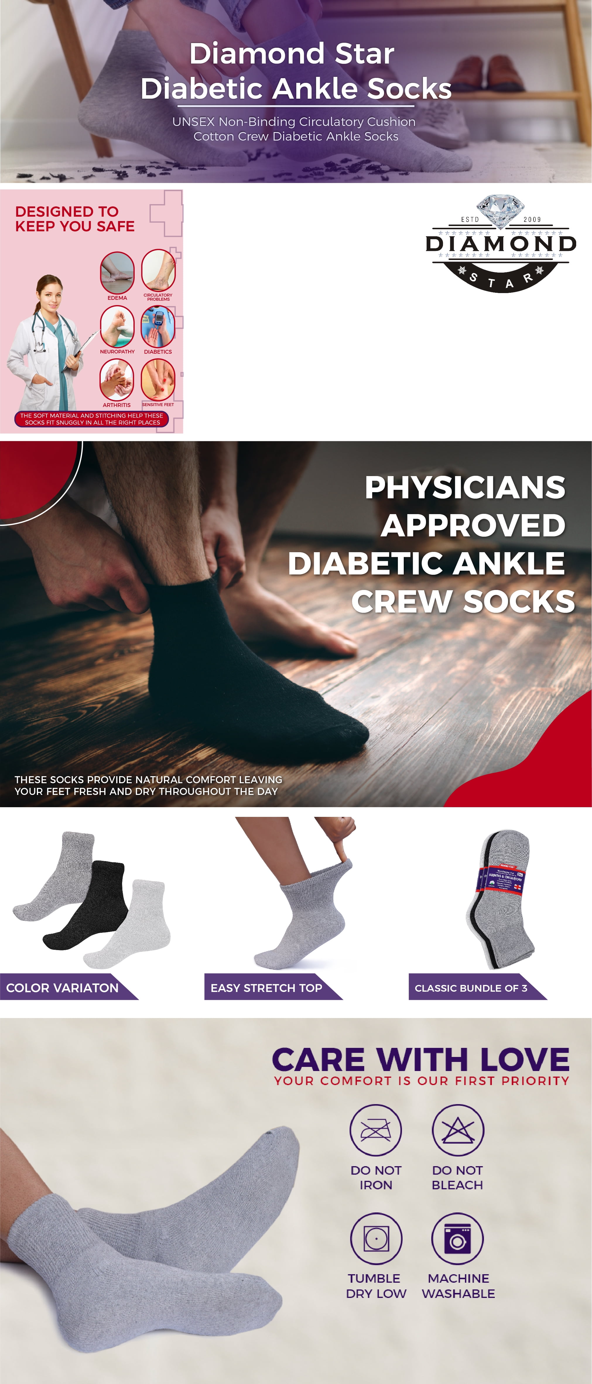 Diabetic Ankle Socks – Non-Binding Circulation Quarter Socks, Cushioned Cotton Blend for Men & Women (Black 6Pairs, Size 10-13, Fits Women’s Shoe 7-12)