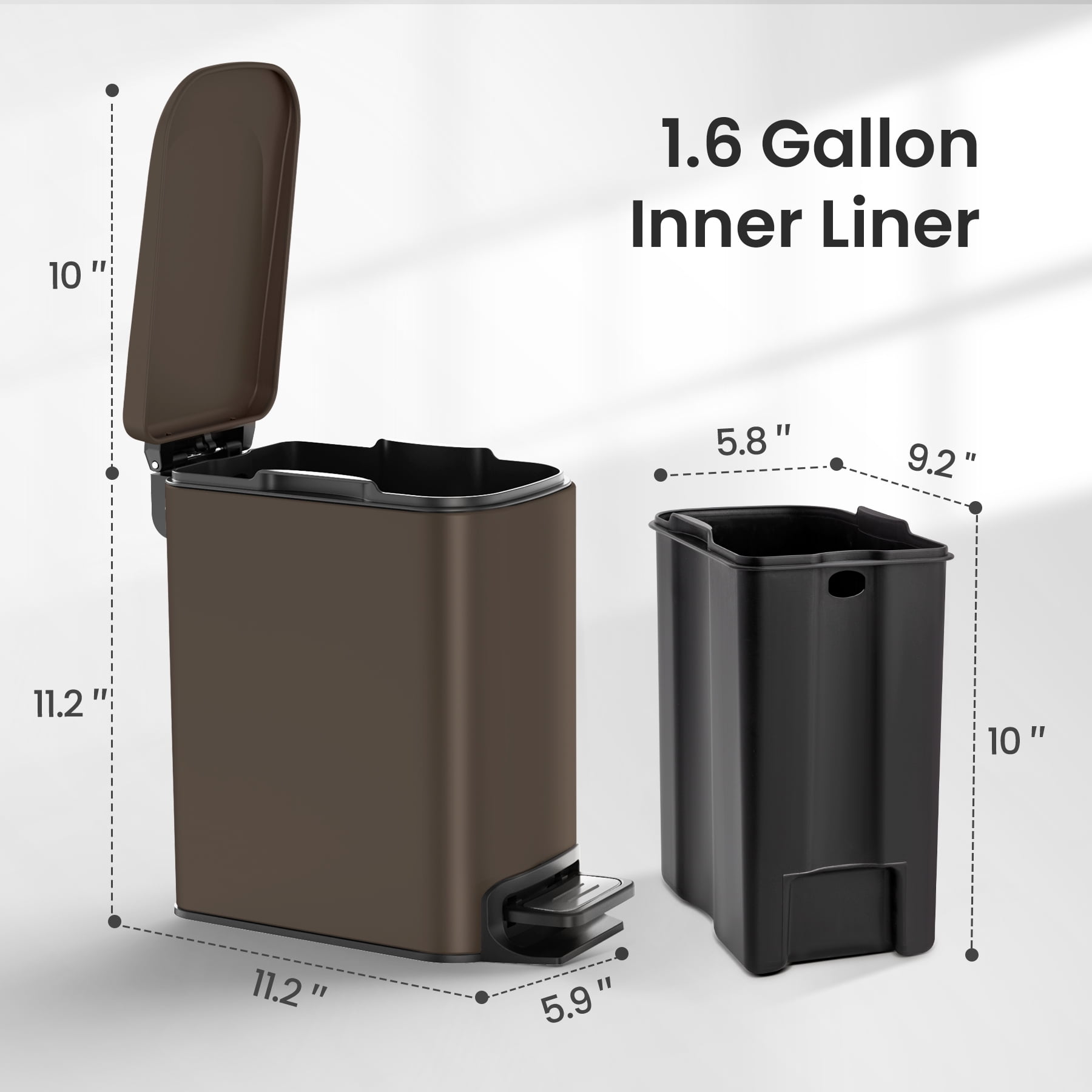 Cesun 1.6 Gallon Small Bathroom Trash Can, Stainless Steel Garbage Bin with Lid, Brown
