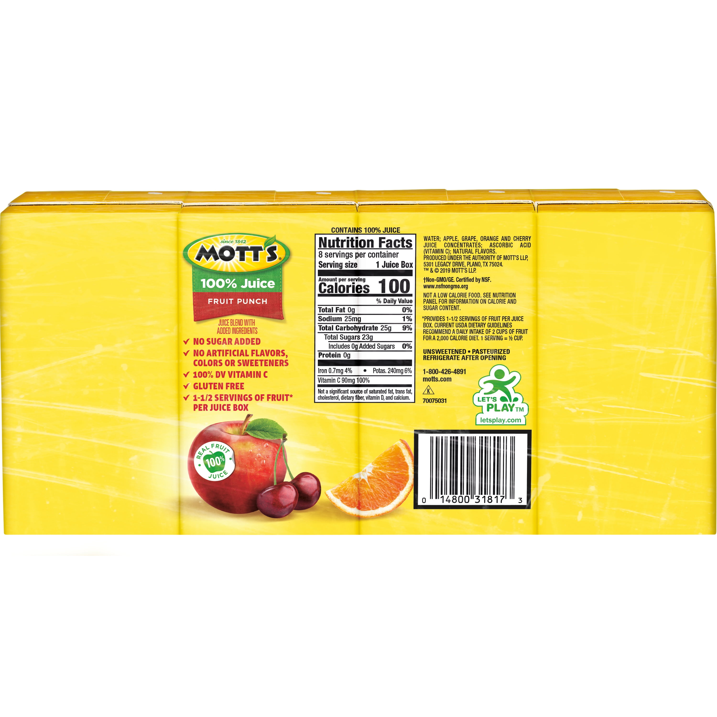 Mott's 100% Fruit Punch Juice, 4.23 fl oz Boxes, 4 pack