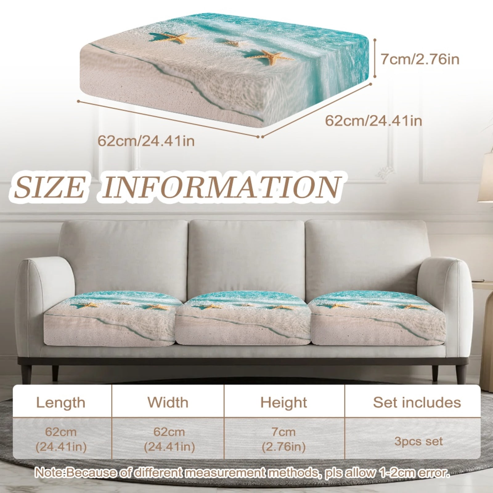 Xoenoiee Beach Starfish Print Stretch Patio Cushion Covers Sofa Couch Seat Chair Slipcovers Waterproof Cushion Cover Replacement Furniture Protector for Pets Kids