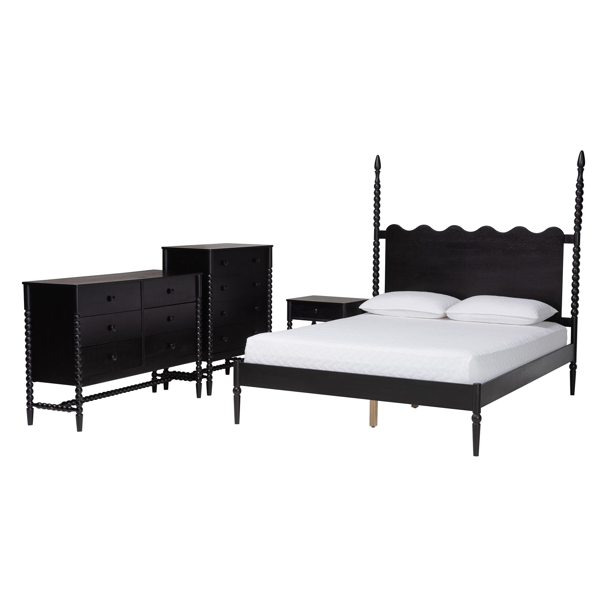 Baxton Studio Brantley Modern Farmhouse Bedroom Set, Queen, 4-Piece, Black