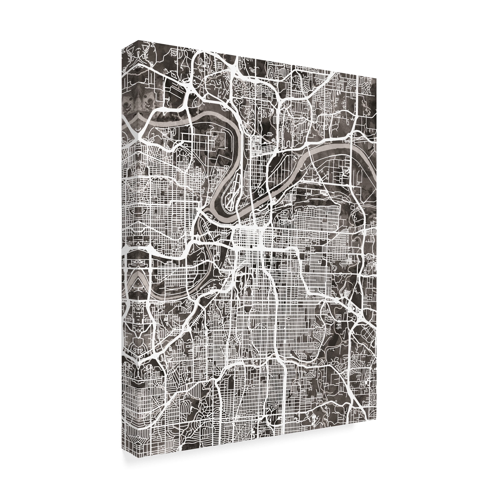 Trademark Fine Art 'Kansas City Missouri City Map Black' Canvas Art by Michael Tompsett