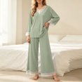 thumbnail image 2 of YYDGH Pajamas Sets for Women Two Piece Lounge Outfits Lace Trim V Neck Top Long Sleeve Tops and Wide Leg Pants Sleepwear Loungewear Nightwear Suit, 2 of 6