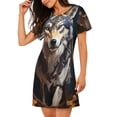 thumbnail image 2 of Easygdp Oil Painting Tribal Wolf Camisón de manga corta para mujer, informal, estampado, 2 of 6