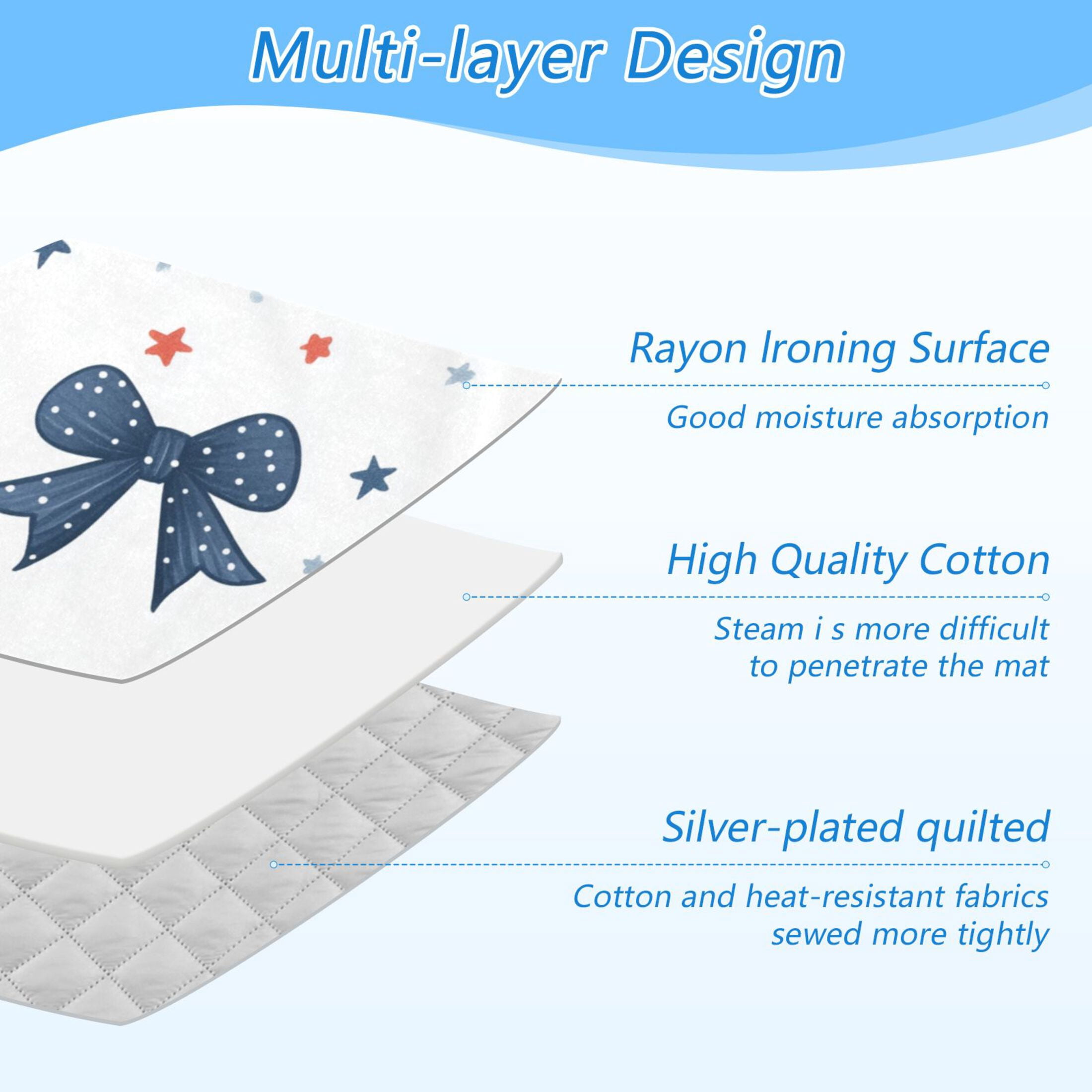 Cute Bowknots with Dots Stripes Ironing Mat Blanket Portable Travel Ironing Pad Heat Resistant Pad 47.2" x 27.6”