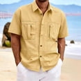 thumbnail image 4 of Bpyeka Men's Big & Tall Casual Two-Piece Matching Set, Button Down Collar Short Sleeve Shirt & Drawstring Cargo Shorts, Multi-Pocket Workwear Outfit, 3XL-5XL, 4 of 8