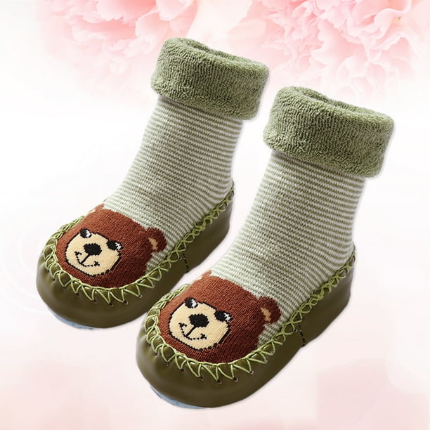 1 Pair of Anti slip Learning Walking Socks Toddler Socks Kids Socks Baby Socks Cotton Cartoon Infant Socks Suitable for 15 23 Months Green Bear