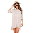 thumbnail image 3 of EKOUAER Women's Beach Bikini Cover-up Long Roll-up Sleeve Beach Shirt Bathing Suit Cover Up, 3 of 6