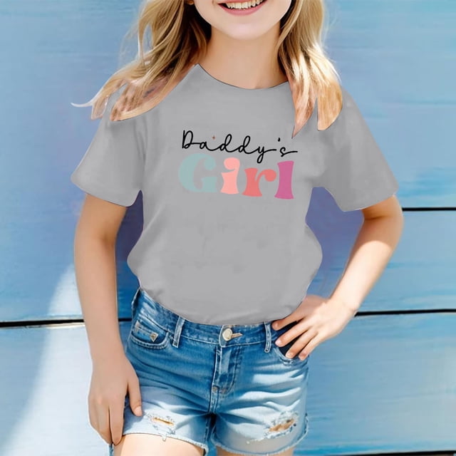 Hauts pour Filles - Imprimé Décontracté à Motif de Lettres Multicolore, Col Rond, Manches Courtes pour Enfants