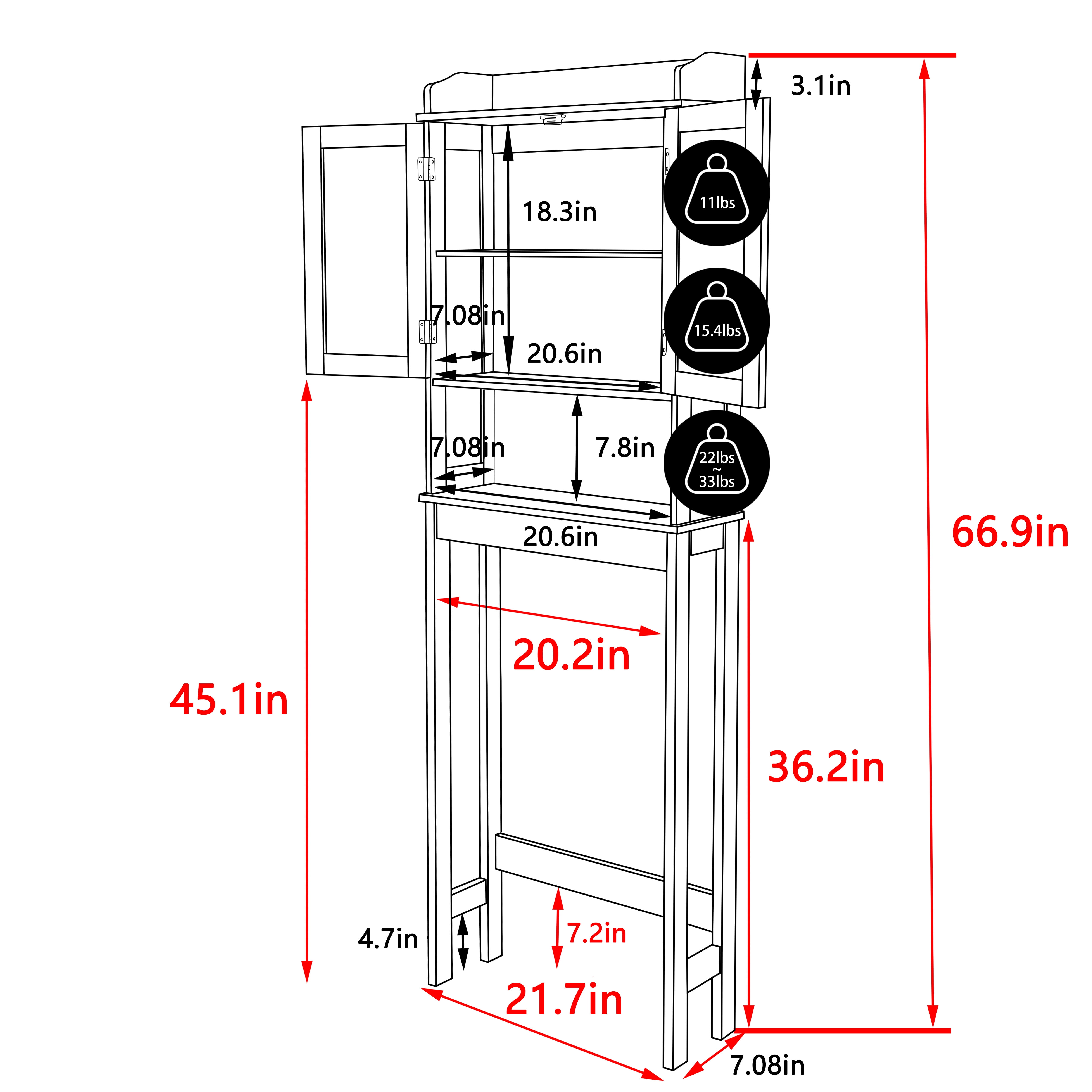 VEIKOUS Over the Toilet Storage Cabinet W/ Adjustable Shelves, Bathroom Space Saver Cabinet, Grey