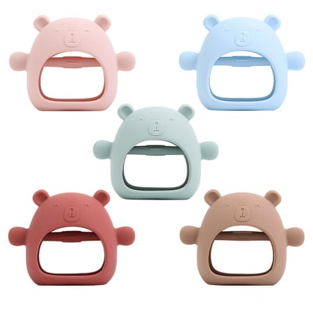 Baby Teething Toys, 5Pcs Silicone Baby Teether Toy for Infants 3+ Months, Never Drop Silicone Baby Mitten Teether for Soothing Teething Pain Relief, Baby Chew Toys for Sucking Needs, BPA Free