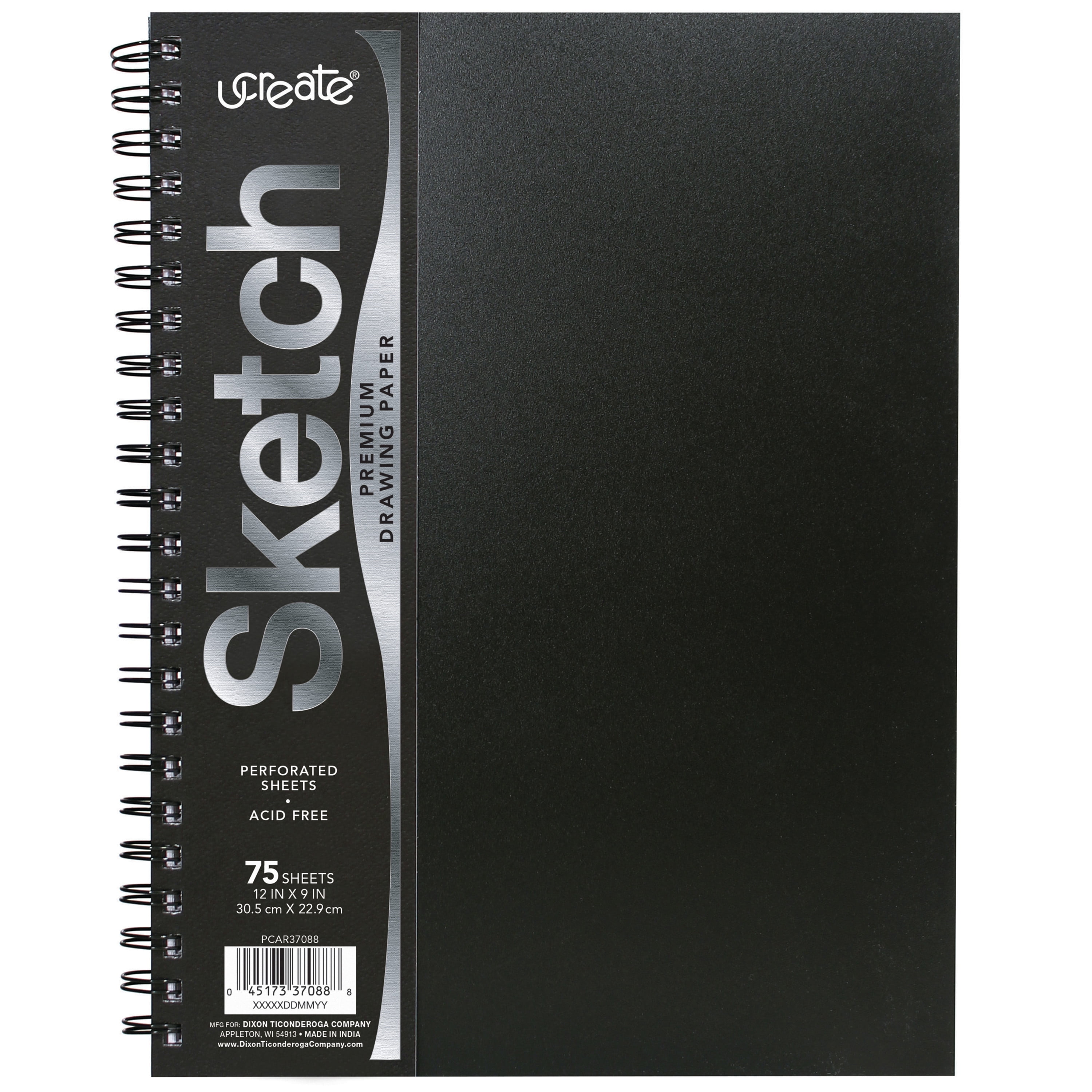 UCreate Poly Cover Sketch Book, Heavyweight, 9 in x 12 in, Black, 75 Sheets