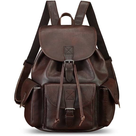 Genuine Leather Backpack Purse for Men Women Knapsack Rucksack for Laptop Travel