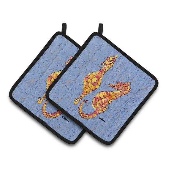 Carolines Treasures 8526PTHD Seahorses on Blue Pair of Pot Holders , 7.5HX7.5W, multicolor
