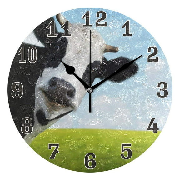 erolrail Cute Animal Milk Cow Round Wall Clock, Silent Non Ticking for Living Room Kids Bedroom Office School Home Decor 12IN