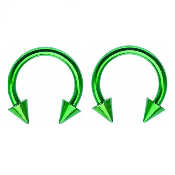 Horseshoes Anodized Metallic Green Spike End Sold as a Pair 16ga Surgical Steel