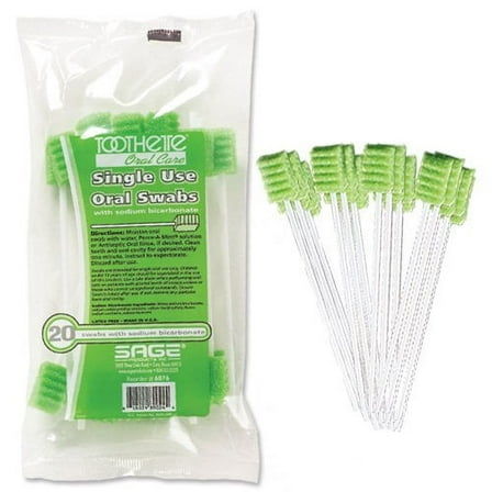 Toothette Plus Oral Swabstick Foam Tip Sodium Bicarbonate Sodium Bicarbonate, 6076 - Pack of 20
