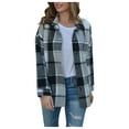 thumbnail image 6 of lcziwo 2024 Womens Plaid Flannel Shirt Shacket Jacket Coats Lapel Button Down Long Sleeve Tunic Tops Soft Blouse Fall Clothes, 6 of 7