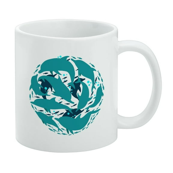 Dolphin Circle Sardines Ocean Fish White Mug
