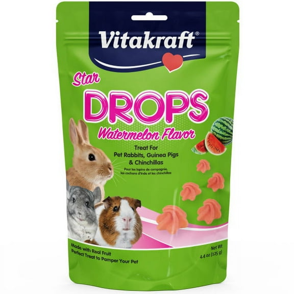 Vitakraft Star Drops Treat for Rabbits, Guinea Pigs & Chinchillas - Watermelon Flavor - 4.75 oz