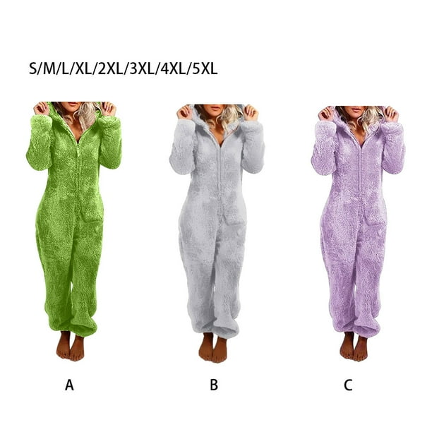 Baohd Polyester Cozy Oversize Fleece Pajamas Cute And Easy To Wear Zipper Fluffy Fleece Pajamas For Women green 4XL Walmart