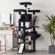 Hey-brother Cat Tree, Cat Tower with 3 Platforms, 3 Condos, Large Scratch Board, Hammock, Scratching Posts, Toy, 71 inch, Smoky Gray MPJ034G