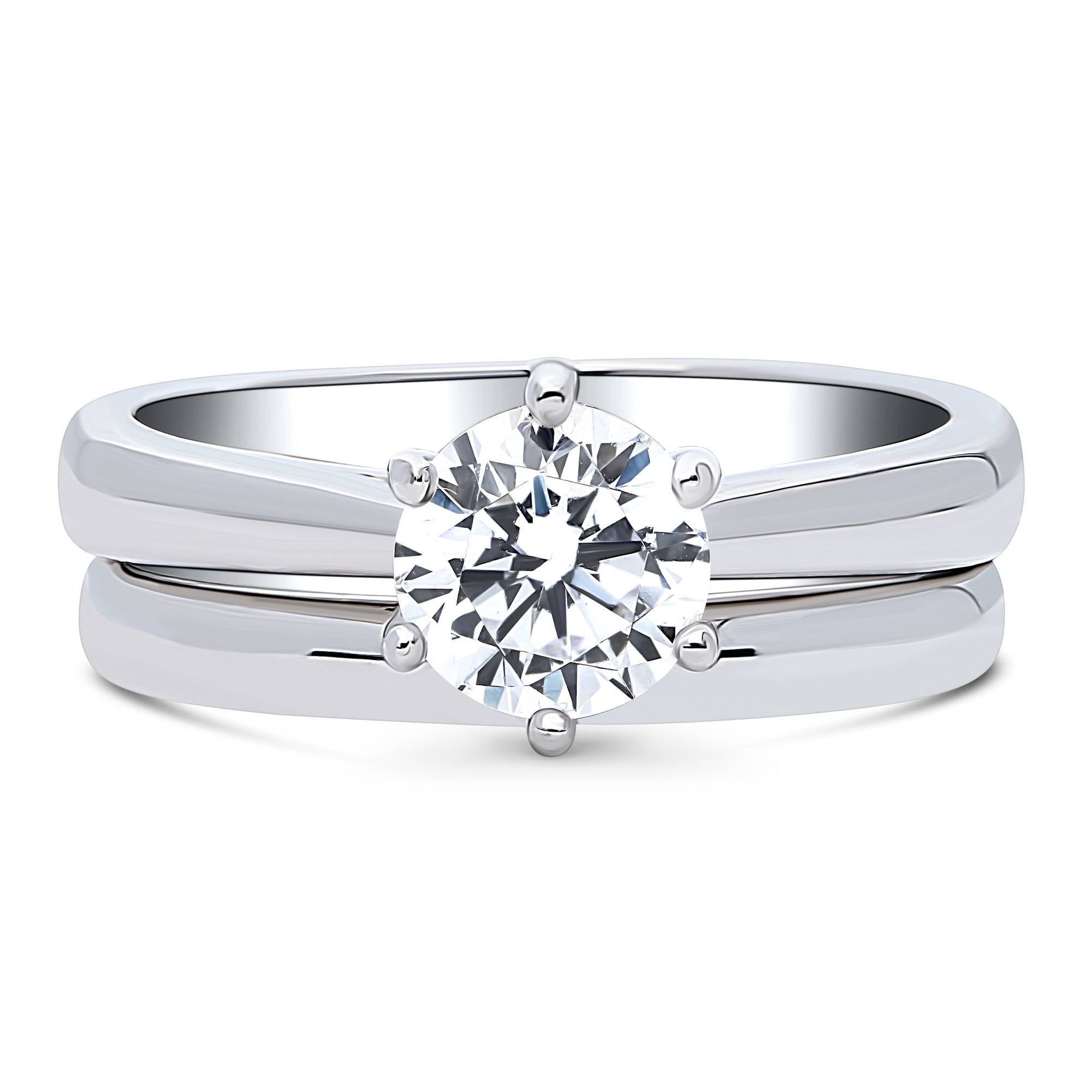 BERRICLE Sterling Silver Solitaire Wedding Engagement Rings 1 Carat Round Cut Cubic Zirconia CZ Ring Set for Women, Rhodium Plated Size 4.5