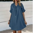 thumbnail image 2 of Casual Summer Dresses for Women Roll up Short Sleeve Loose Solid Shirt Dress Lapel V-Neck Flowy Short Dress for Women, 2 of 7